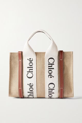 Chloé + Woody Mini Leather-Trimmed Cotton-Canvas Tote