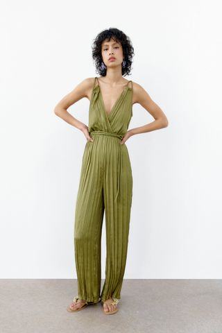 Zara + Long Pleated Jumpsuit