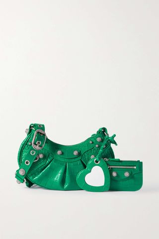 Balenciaga + Le Cagole Xs Studded Croc-Effect Leather Shoulder Bag