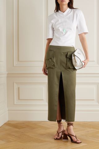 The Attico + Cotton-Blend Sateen Midi Skirt
