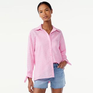 Scoop + Eyelet Blouse With Long Sleeves