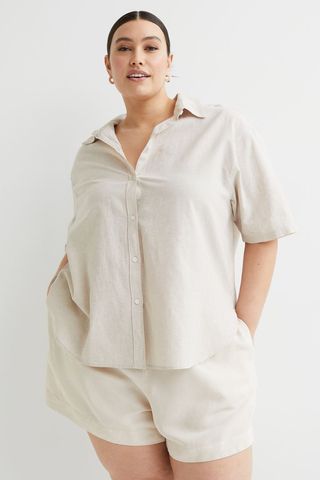 H&M + Short-Sleeved Linen-Blend Shirt