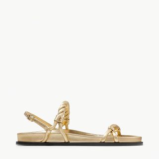 Jimmy Choo + Diosa Gold Metallic Nappa Flat Sandals