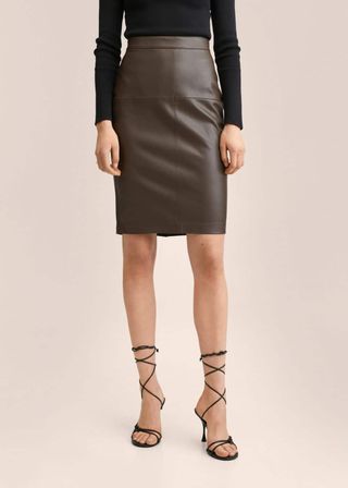 Mango + Cut-Out Faux-Leather Skirt