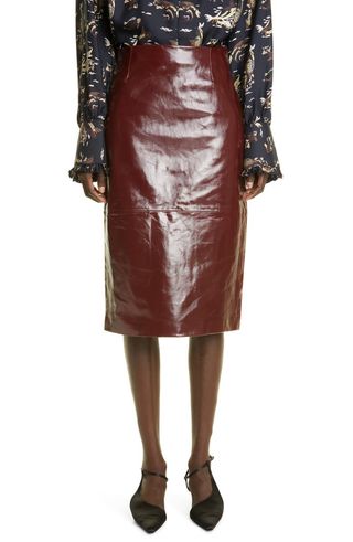 Khaite + The May Patent Lambskin Leather Pencil Skirt