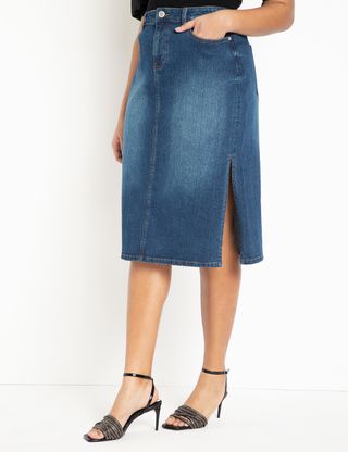 Eloquii + Denim Midi Skirt With Side Slits