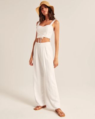 Abercrombie & Fitch + Linen-Blend Pull-On Wide Leg Pants