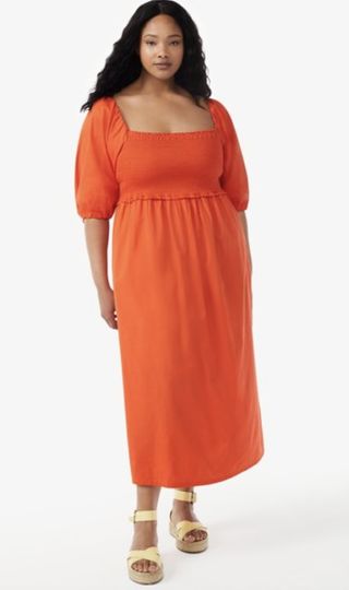 Free Assembly + Smocked Midi Dress With Convertible Sleeves