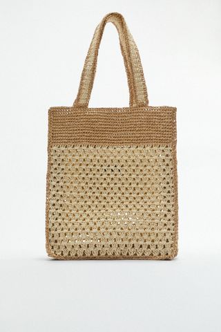 Zara + Contrast Woven Tote Bag