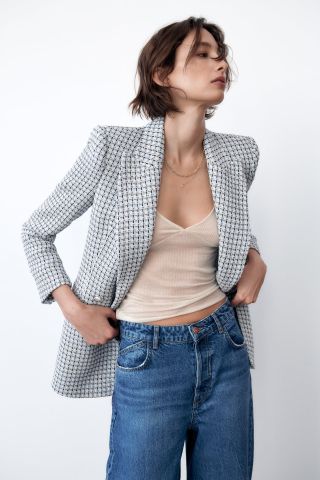 Zara + Textured Double Breasted Blazer