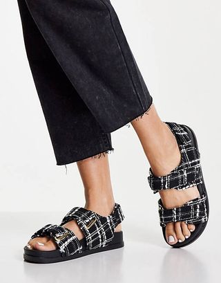 ASOS Design + Factually Sporty Sandals in Black and White Tweed