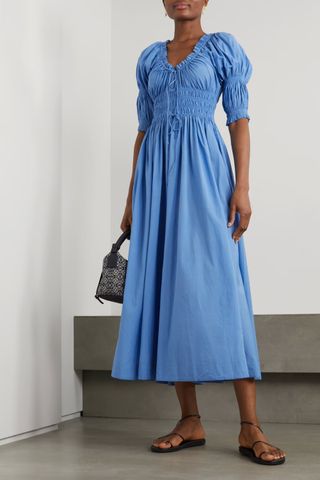 Dôen + Ischia Smocked Cotton-Blend Maxi Dress