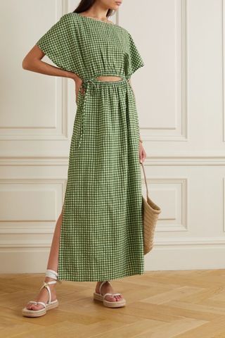 Peony + Cutout Gingham Organic Cotton-Blend Maxi Dress