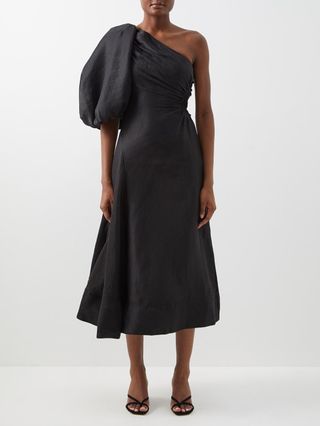 Aje + One-Shoulder Cutout Linen-Blend Dress