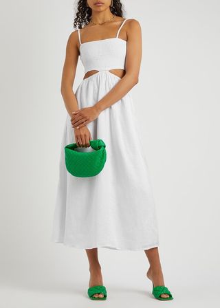 Faithfull the Brand + Tayari White Cut-Out Linen Midi Dress