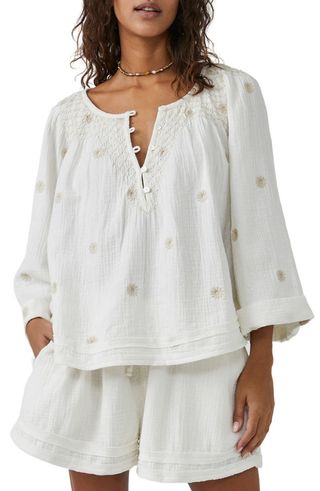 Free People + Aldous Embroidered Cotton Top & Shorts Set