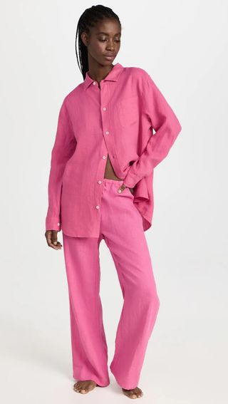 Desmond 
Dempsey + Cerise Lounge Shirt Plain Linen