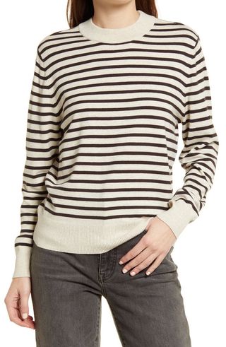 Treasure & Bond + Stripe Mock Neck Cotton Blend Sweater
