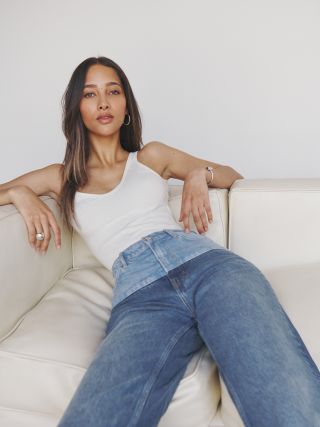Reformation + Wilder Two Tone High Rise Wide Leg Jeans