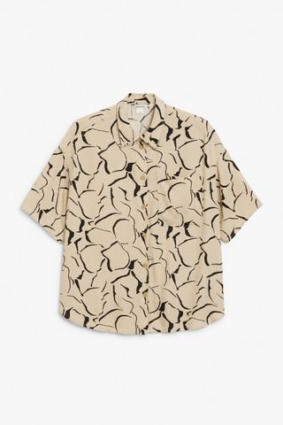 Monki + Beige Patterned Short-Sleeve Shirt