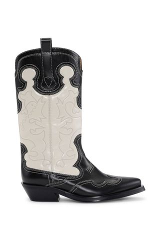 Ganni + Monochrome Mid Shaft Embroidered Western Boots