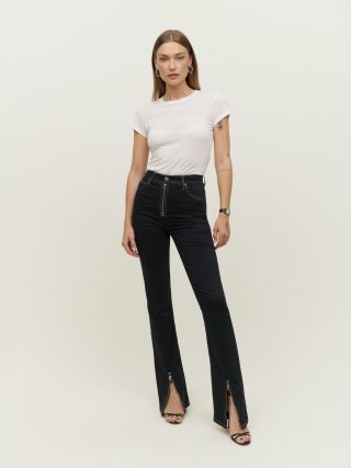 Reformation + Toby Zip Front Ultra High Rise Bootcut Jeans