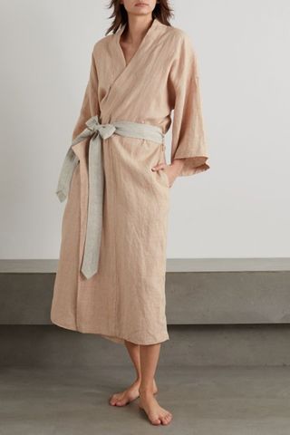 Deiji Studios + Checked Washed-Linen Robe
