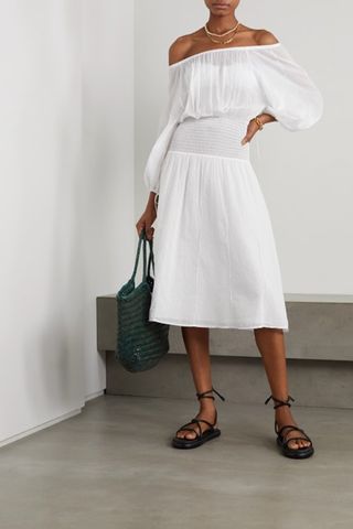 Skin + Barrie Shirred Cotton-Voile Midi Dress