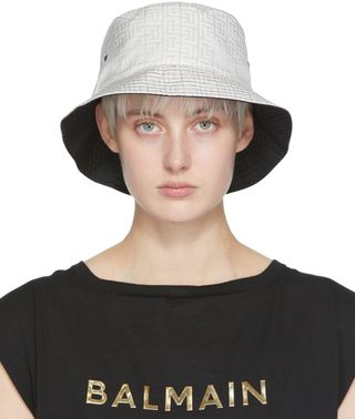Balmain + White Satin Reversible Bucket Hat