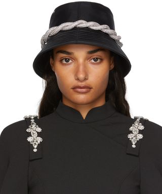Kara + Black Nylon Crystal Bucket Hat