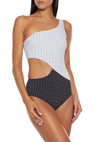 Solid & Striped + The Claudia One-Shoulder Cutout Swiss-Dot Swimsuit