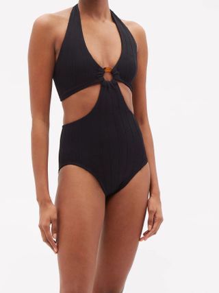 Hunza G + Ursula Cutout Ribbed-Knit Swimsuit