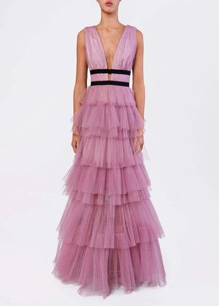 True Decadence + Dark Pink Plunge Tulle Dress
