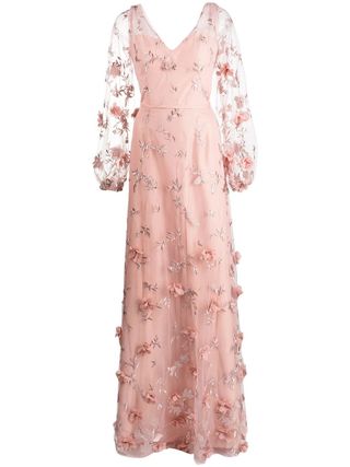 Marchesa Notte + Avellino Floral-Embroidered Dress