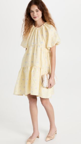 English Factory + Floral Jacquard Tiered Dress