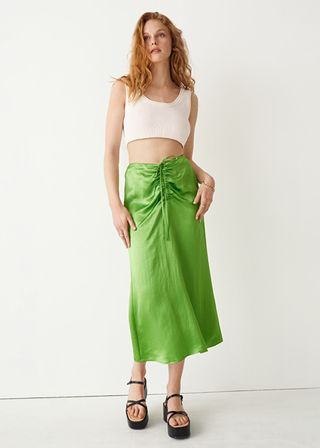 & Other Stories + Gathered Satin Midi Skirt