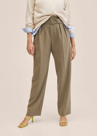Mango + Belt High-Waist Trousers