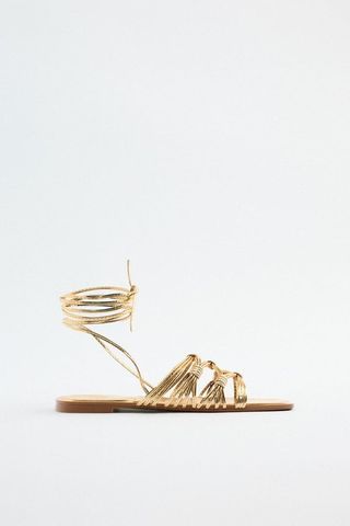 Zara + Tied Strappy Low Heeled Sandals