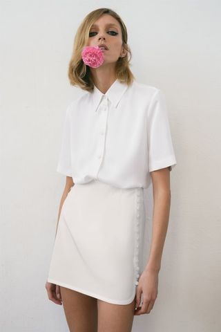 Zara + Buttoned Satin Effect Skirt