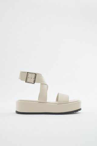 Zara + Flat Leather Sandal With Buckle