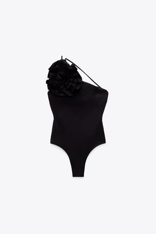 Zara + Asymmetrical Floral Swimsuit