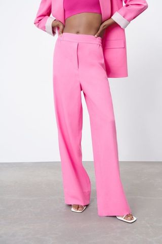 Zara + Linen Blend Wide Leg Pants