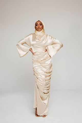 Kai Collective + Naomi Silky Satin Long Sleeve Ruched Dress