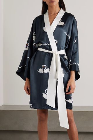Olivia Von Halle + Mimi Belted Printed Silk-Satin Robe