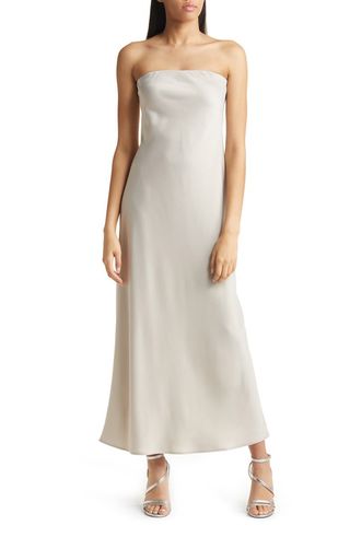 Wayf + Strapless Matte Satin Bias Cut Gown