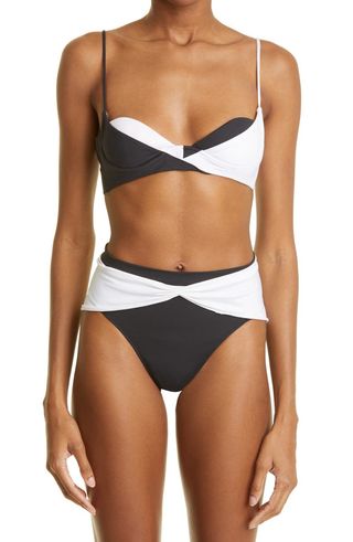 Laquan Smith + Two-Tone Two-Piece Swimsuit