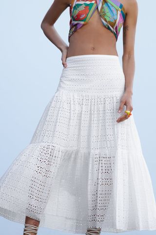 Zara + Embroidered Long Skirt