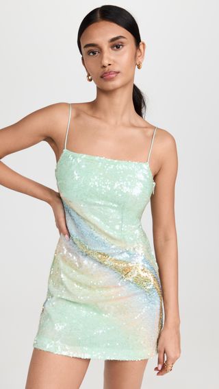 Simkhai + Franky Marble Printed Sequins Draped Mini Dress