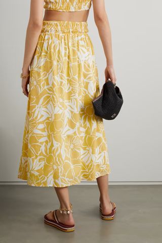 Faithfull the Brand + + Net Sustain Kiera Shirred Floral-Print Cotton-Poplin Midi Skirt