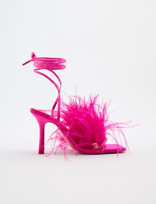 Zara + Feathered High Heel Sandals